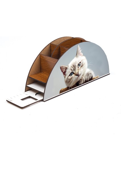 Ahşap Şirin Kedi Gökkuşağı Cetvelli Masaüstü Kalemlik Kutu Çocuklar Için Organizer NOTPAGK127 fırsatları