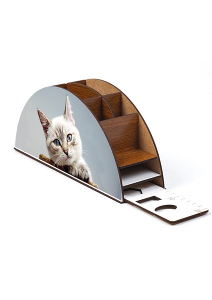 Ahşap Şirin Kedi Gökkuşağı Cetvelli Masaüstü Kalemlik Kutu Çocuklar Için Organizer NOTPAGK127 indirimleri