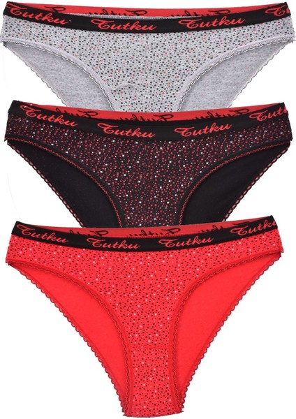 Kadın 3'lü Paket Desenli Bikini Külot Renkli
