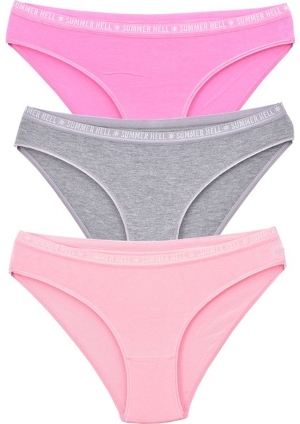 Kadın 3'lü Paket Desenli Bikini Külot Renkli