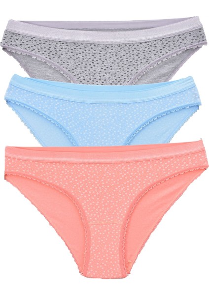 Kadın 3'lü Paket Desenli Bikini Külot Renkli