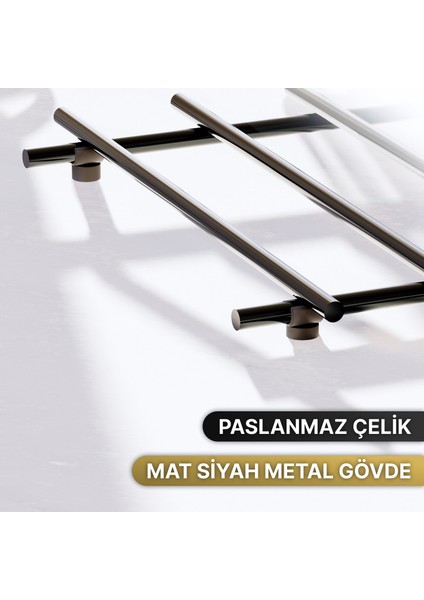 Servis Sunum Seti Havluluk Peçetelik Nihale Paslanmaz Çelik Mat Siyah Metal 3 Lü Mutfak Seti