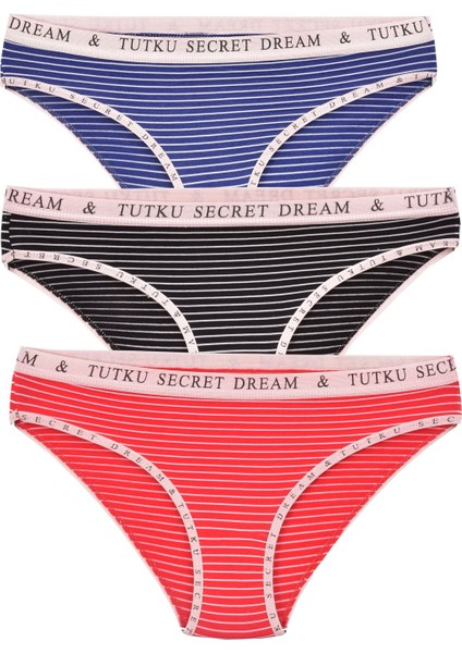 Kadın 3'lü Paket Çizgilii Bikini Külot Karışık Renk