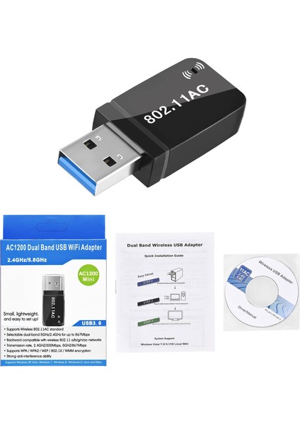 Loviver Bilgisayar Dizüstü Bilgisayar Için 1200MBPS USB Wifi Adaptörü 2.4g 300MBPS/5G 867MBPS Usb3.0 (Yurt Dışından)