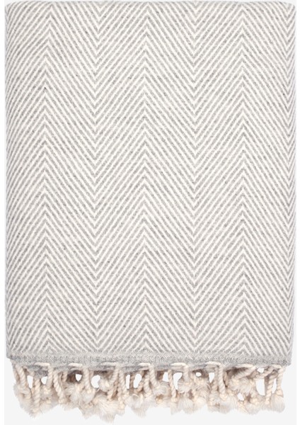 Wool Herringbone Koltuk Şalı Gri