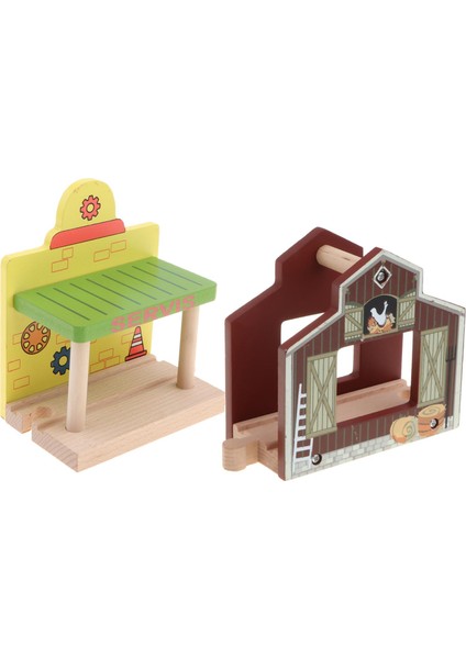Segolike 2pcs Ahşap Demiryolu Tren Seti Çocuklar Için Bina Aksesuarları(Yurt Dışından)