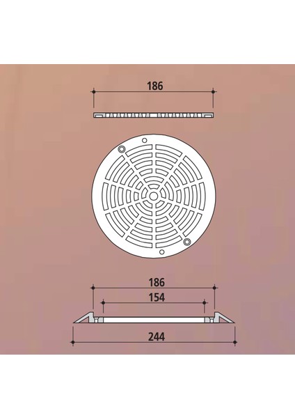 Yuvarlak Dip Emiş Izgara Dış Çerçevesi 242 Mm