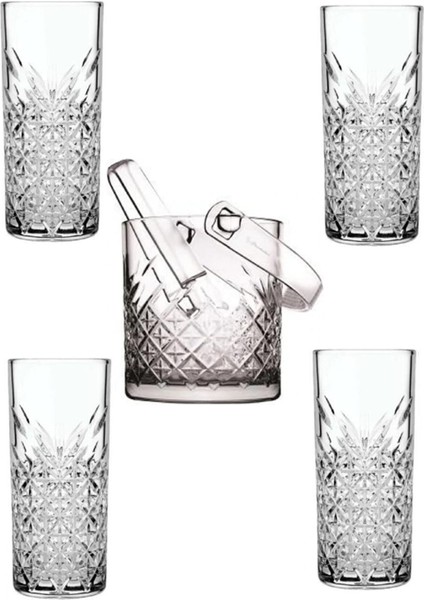 Timeless Cam Buz Kovası Maşalı + Rakı Bardağı Seti 6 Lı Set