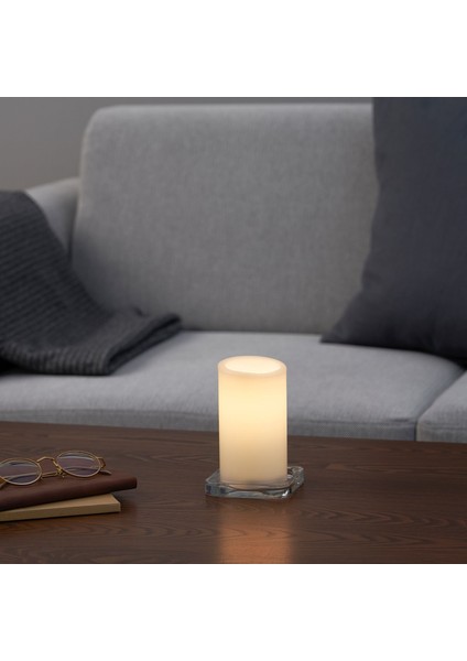 Led'li Blok Mum, Beyaz, 14 Cm, Adellövtrad