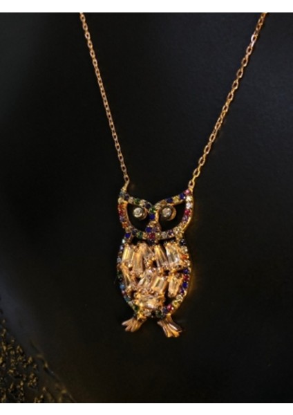 Mix Taşlı Baykuş Roze Renk Gümüş Kolye Sarı,beyaz Renk fiyatları