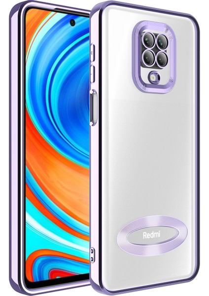 Xiaomi Redmi Note 9 Pro Kılıf Kamera Korumalı Renkli Kenarlı Logo Gösteren Şeffaf Kılıf