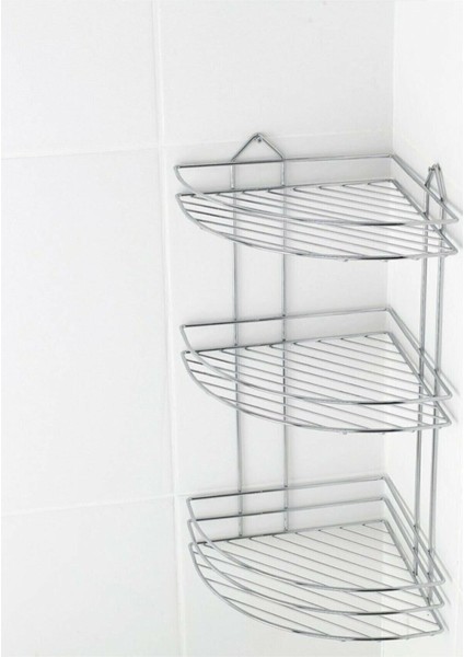 Paslanmaz Krom 3 Katlı Banyo Köşeliği Şampuanlık Köşelik Banyo Rafı Ek-03 FMA06187