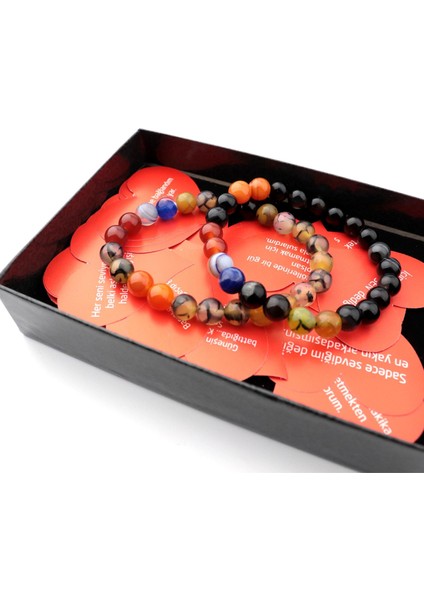 Özel Tasarım Akik Doğaltaş Çift Bilekliği ve Aşk Kartları