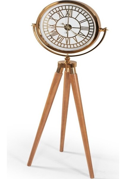 Tripod Ayaklı Saat Gold Kaplama - Ev Ofis Dekorasyonu - Modern Tasarım Saat