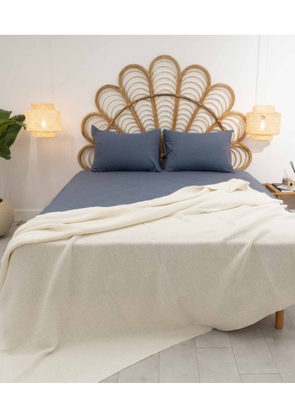 Miel Krem Çift Kişilik Kenarı Ponponlu Battaniye 200x220 37100