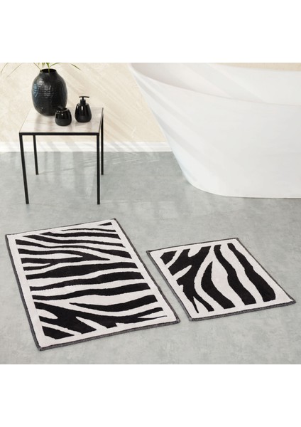 Zebra Siyah 2li Pamuk Banyo Paspası 60X100 cm 50X60 cm