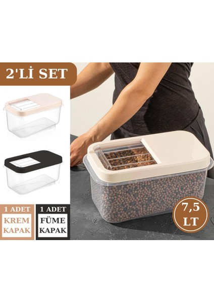7,5 Lt Un Bakliyat Erzak Saklama Kabı Deterjan Kutusu 2’li Set Füme+Krem fiyatları