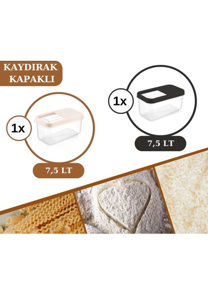 7,5 Lt Un Bakliyat Erzak Saklama Kabı Deterjan Kutusu 2’li Set Füme+Krem modelleri