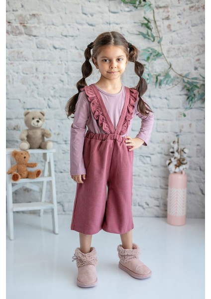 Kız Çocuk Pembe T-Shirt Salopet Takım (2-7yaş)