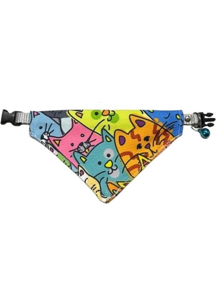 Cocopet Renkli Kedi Desenli Ayarlanabilir Fular Bandana Kedi Tasması