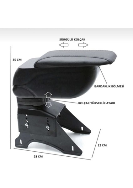 Tüm Araçlarla Uyumlu Oto Kol Dayama Bardaklı Kolçak Siyah Sürgülü