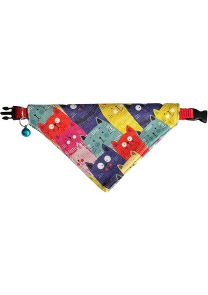 Renkli Kediler Desenli Ayarlanabilir Fular Bandana Kedi Tasması