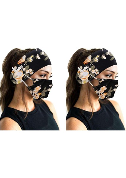 2 Adet Spor Egzersiz Şapkası ile Kadın Baskılı Streç Kafa Bandı Toka Saç Aksesuarı (Yurt Dışından)