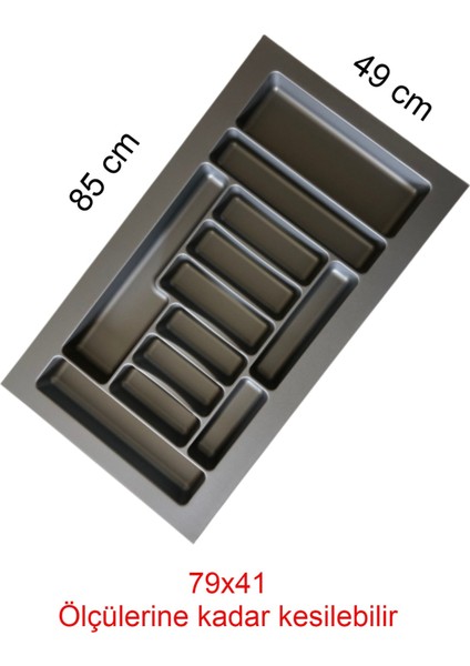 85X49 cm Gri Renk Çekmece Içi Düzenleyici Kaşıklık Kepçelik Organizer Mutfak Raf