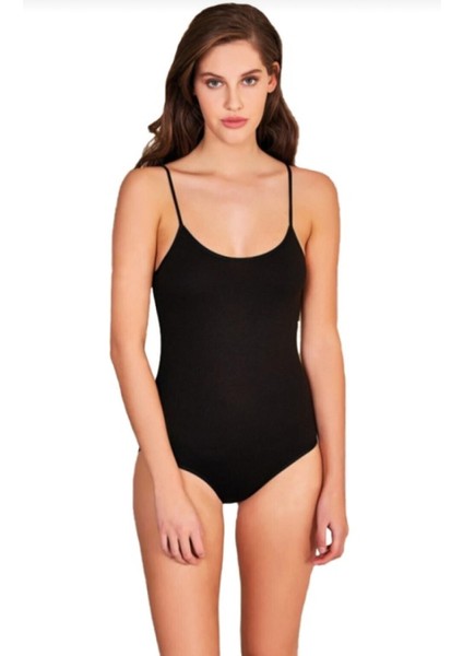 Kadın 6 Lı Siyah Pamuklu Likralı Ip Askılı Çıtçıt Kanca Lı Body Zıbın Atlet 2081