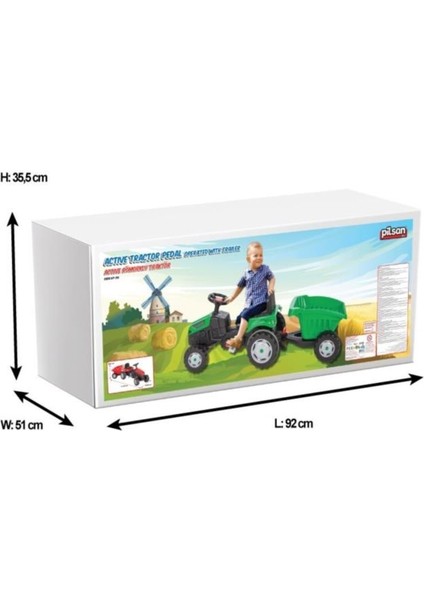 Active Römorklu Pedallı Traktör Yeşil Ergonomik Tasarım 51 cm Yükseklik 143 cm Uzunluk modelleri