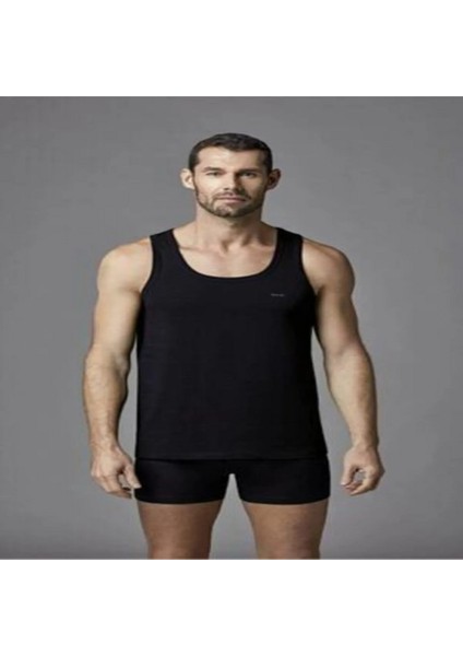 Siyah 2' li Geniş Yaka Penye Erkek Atlet