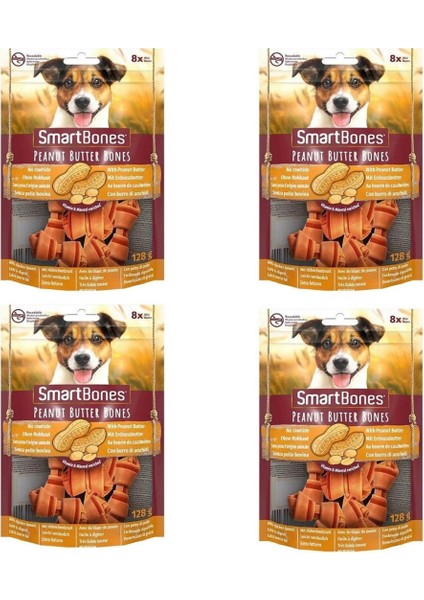Smart Bones Fıstık Ezmeli Mini Köpek Ödül 128 gr x 4 Adet