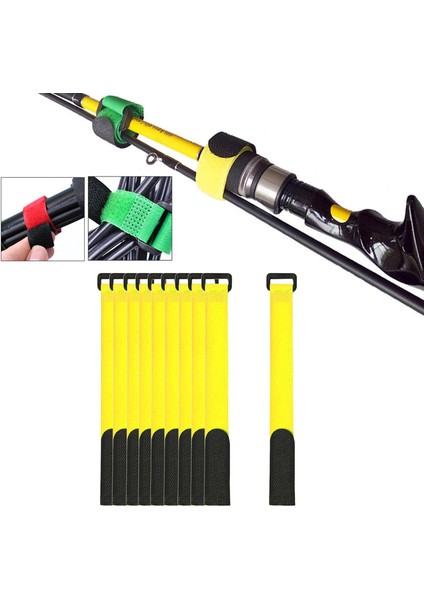 10PCS Balıkçılık Çubuğu Bağları Kayış Esnek Kablo Kemeri Askı Bağlantı Elemanı Tutucu Sarı 20X2CM fırsatları