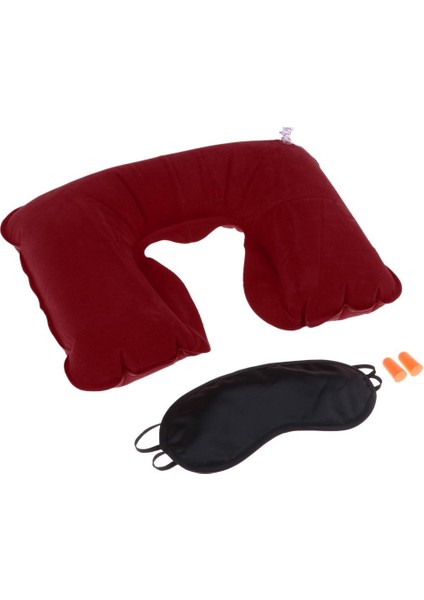 3in1 Set Uyuyan Göz Yaması Yastık Kulak Kırmızı (Yurt Dışından)