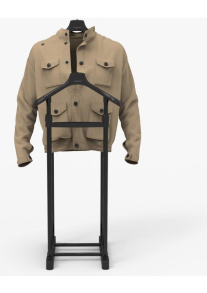 Lerato Çift Askılıklı Dilsiz Uşak Elbise Askısı Siyah / Krom - Yükseklik Ayarlı modelleri