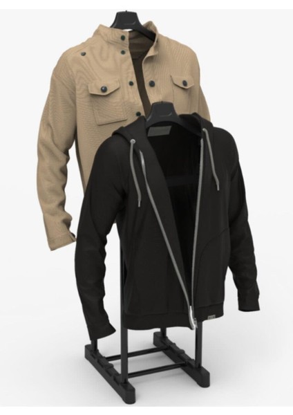 Lerato Çift Askılıklı Dilsiz Uşak Elbise Askısı Siyah / Krom - Yükseklik Ayarlı indirimleri