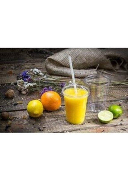 Miopack Pet Plastik Limonata Milkshake Bardağı 50 Adet Kapaklı 500 cc