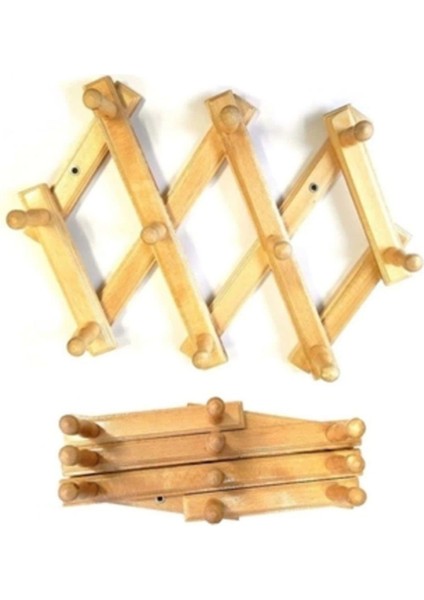 Modatools Askılık Ahşap Askı Akordiyon Askı 10 Topuzlu Duvara Monte Askı