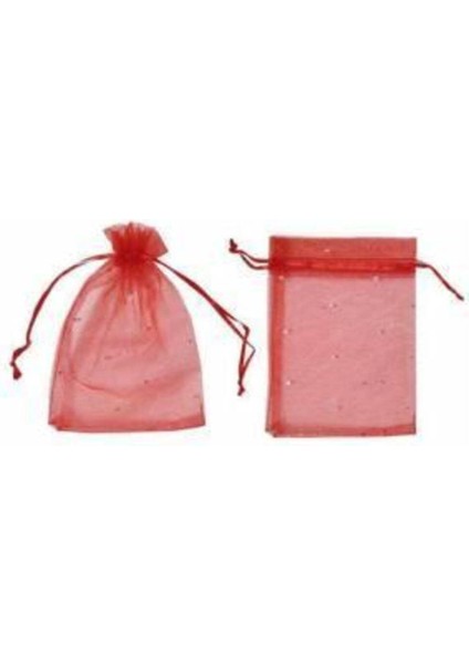 Aker Hediyelik 100 Adet Kırmızı Tül Kına ve Çerez Kesesi, Kuruyemiş Kesesi Kına Kesesi 13X9 Keseler