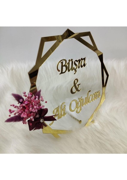 Essetasarım Esse Tasarım Masa Isimlik Çiçekli Pleksi Gold Gümüş 6gen 25X25