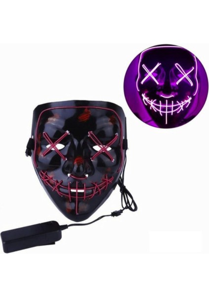 Erdemshop Hallowen LED Işıklı Neon Maske 3 Modlu Parti Eğlence Maskesi Erdem Shop Mor