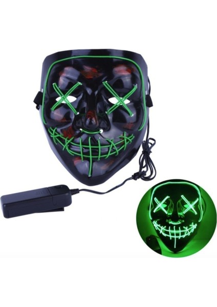 Erdemshop Hallowen LED Işıklı Neon Maske 3 Modlu Parti Eğlence Maskesi Erdemshop Yeşil LED