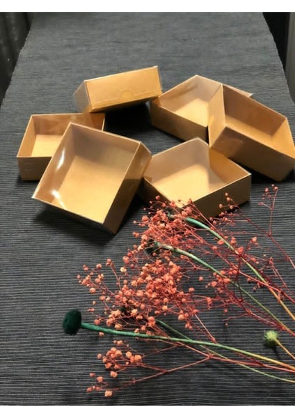 Ferminex Taş ve Şeker Için Şeffaf Kapaklı Kraft Hediyelik Kutu 8X8X3 Kraft Asetat Kutu 100 Adet
