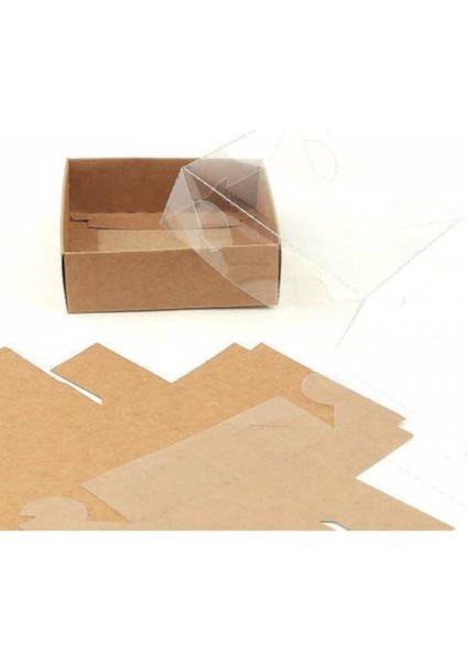 Ferminex Taş ve Şeker Için Şeffaf Kapaklı Kraft Hediyelik Kutu 8X8X3 Kraft Asetat Kutu 100 Adet fiyatları