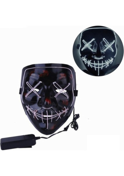 Erdemshop Hallowen LED Işıklı Neon Maske 3 Modlu Parti Eğlence Maskesi Erdemshop Beyaz