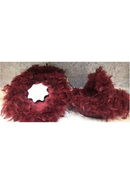 By Ayanoglu Tüylü Kına Sepeti ve Kına Tepsisi Bordo Renk