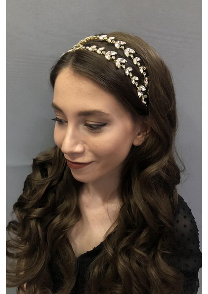 Hayalperest Boncuk Kadın Şeffaf Sarı Alfa Model Çift Sıra Gelin Kına Tacı