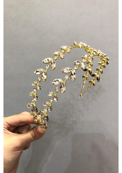 Hayalperest Boncuk Kadın Şeffaf Sarı Alfa Model Çift Sıra Gelin Kına Tacı fiyatları