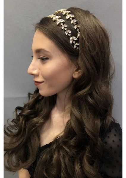 Hayalperest Boncuk Kadın Şeffaf Sarı Alfa Model Çift Sıra Gelin Kına Tacı modelleri