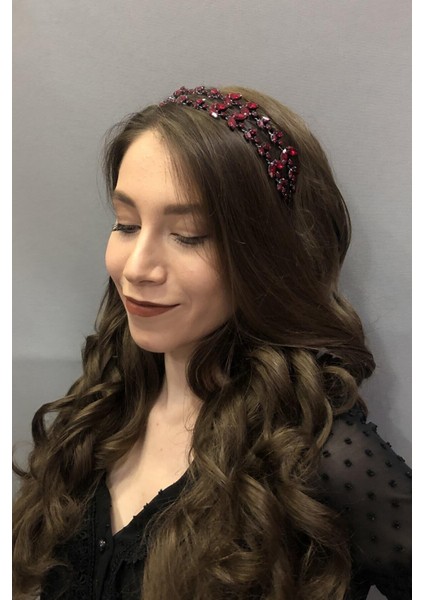 Hayalperest Boncuk Kadın Bordo Alfa Model Çift Sıra Gelin Kına Tacı fiyatları